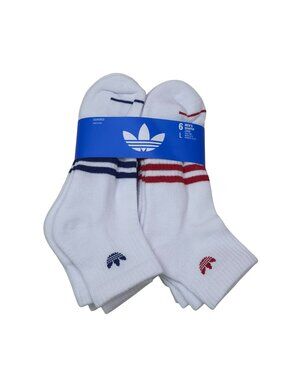 Adidas Mens Cushioned Quarter Socks 6-Pack Large Moisture-Wicking Show Size 8-12